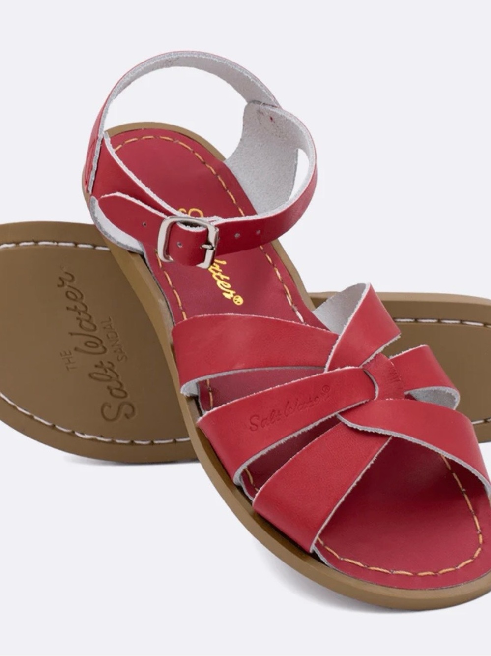Salt-Water Classic Red Leather Women's Ankle-Strap Sandals